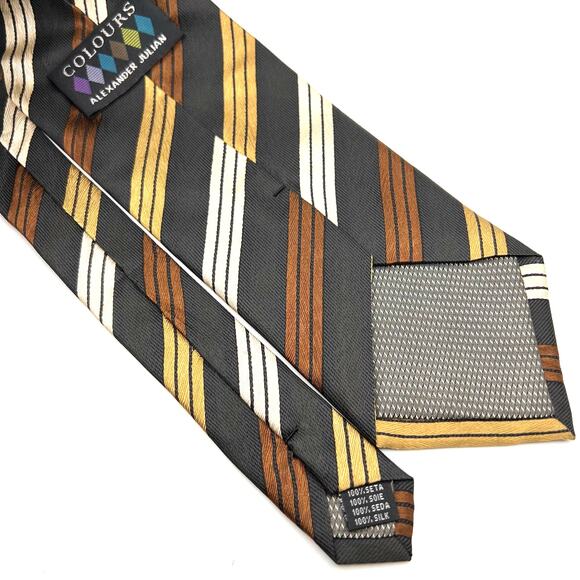 Colours Alexander Julian Men's Repp Tie -57"-Brown/Tan/Cream Stripe Necktie Silk - Picture 3 of 5